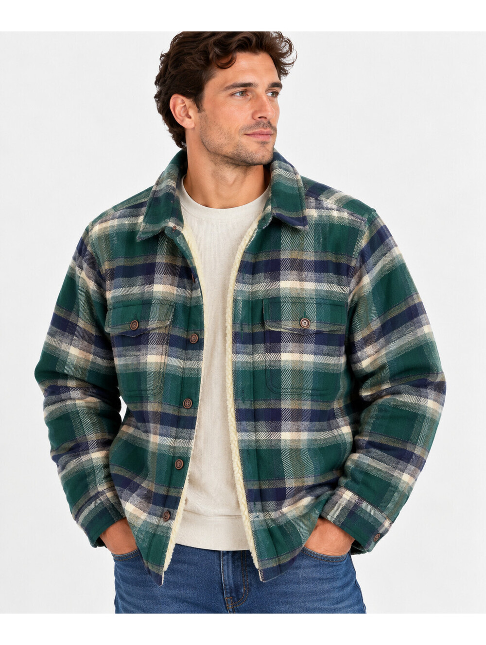 Marmot Men’s M Plaid Sherpa Fleece Lined Shirt Jacket Green Navy Shacket 32150